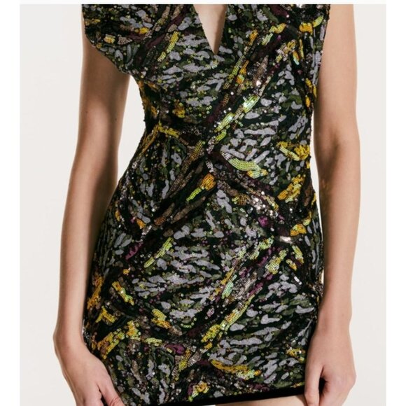 ZARA Multi-color Sequin Mini Dress Deep V-Neck Limited Edition, NWOT, Sz. XS - Picture 2 of 12